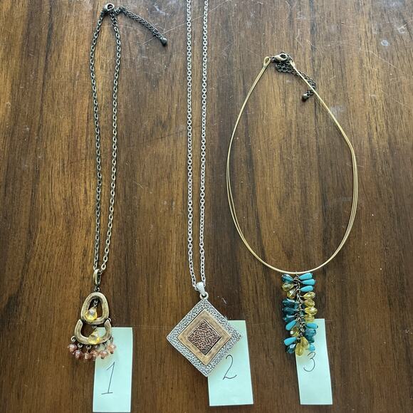 3 Piece Necklace Bundle Metallics & Beads Muted Colors - Picture 1 of 8